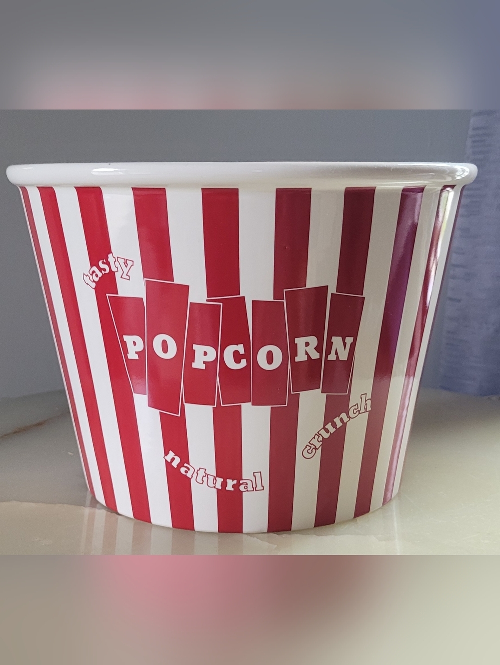 Vintage Williams & Sonoma Ceramic 9x7 Popcorn Bowl/bucket, Red and White Striped